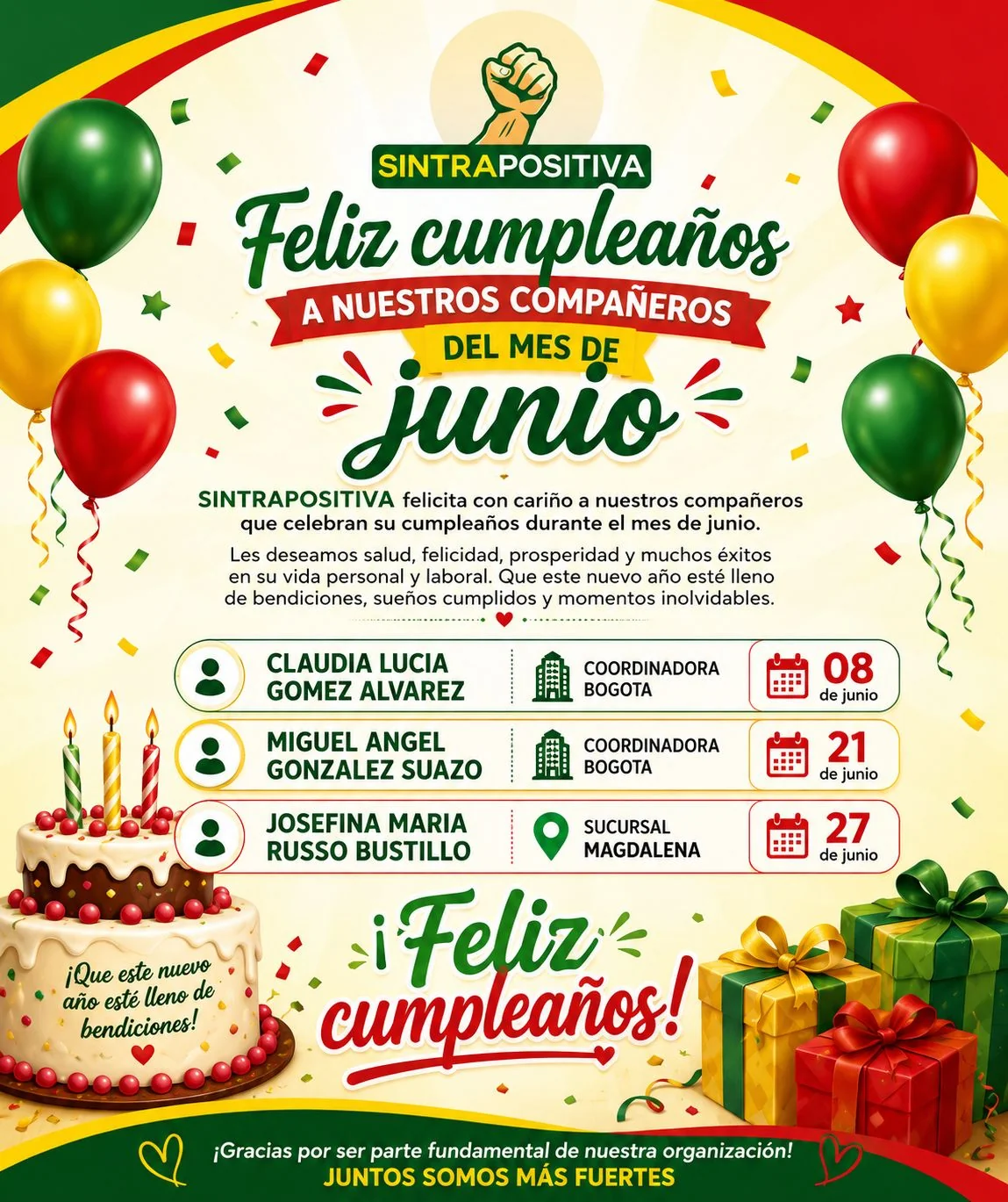 Cumpleañeros SINTRAPOSITIVA - Junio